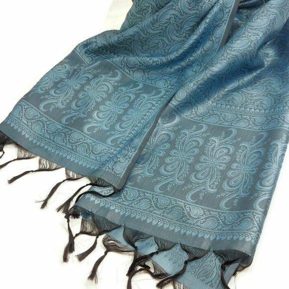 Women Winter Shawl Wrap Scarf Neckwear Blue Silk Holidays Gift For Her - Picture 2 of 6